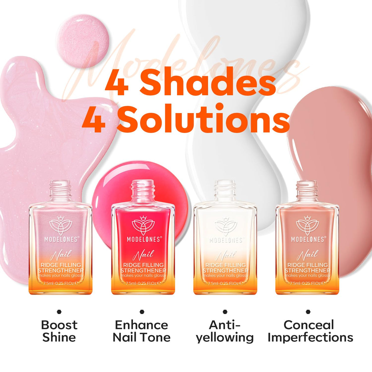 modelones four shades laid out milky white glitter pink nude benefit: versatile color options
