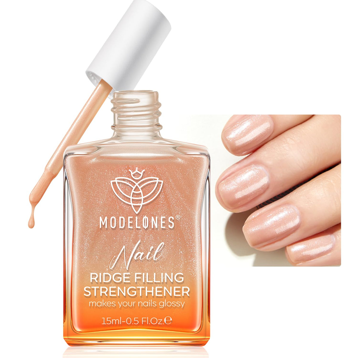 modelones front bottle showing dark brown strengthener and repair benefit