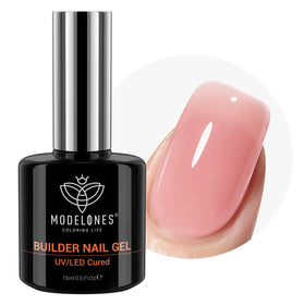 modelones front bottle showing jelly pink builder gel and easy identification benefit