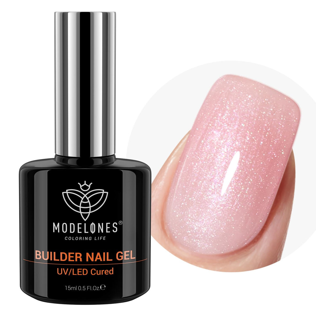 modelones front bottle showing pink shimmer and multipurpose gel benefits