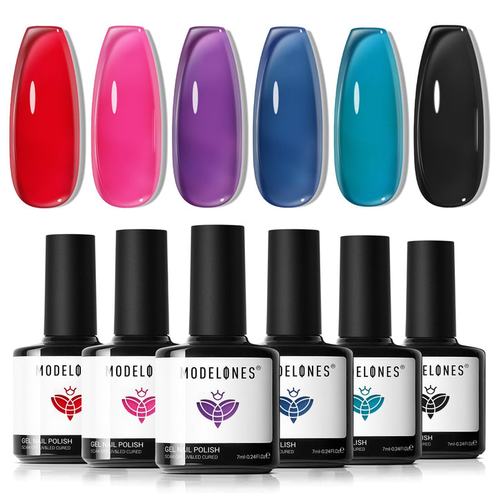 modelones front packaging showing six jelly gel bottles and box, showcases kit convenience