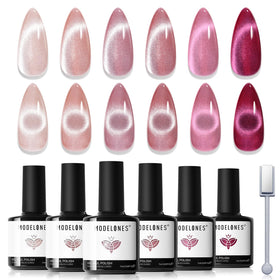 modelones front packaging showing six gel bottles and magnet; clear kit presentation