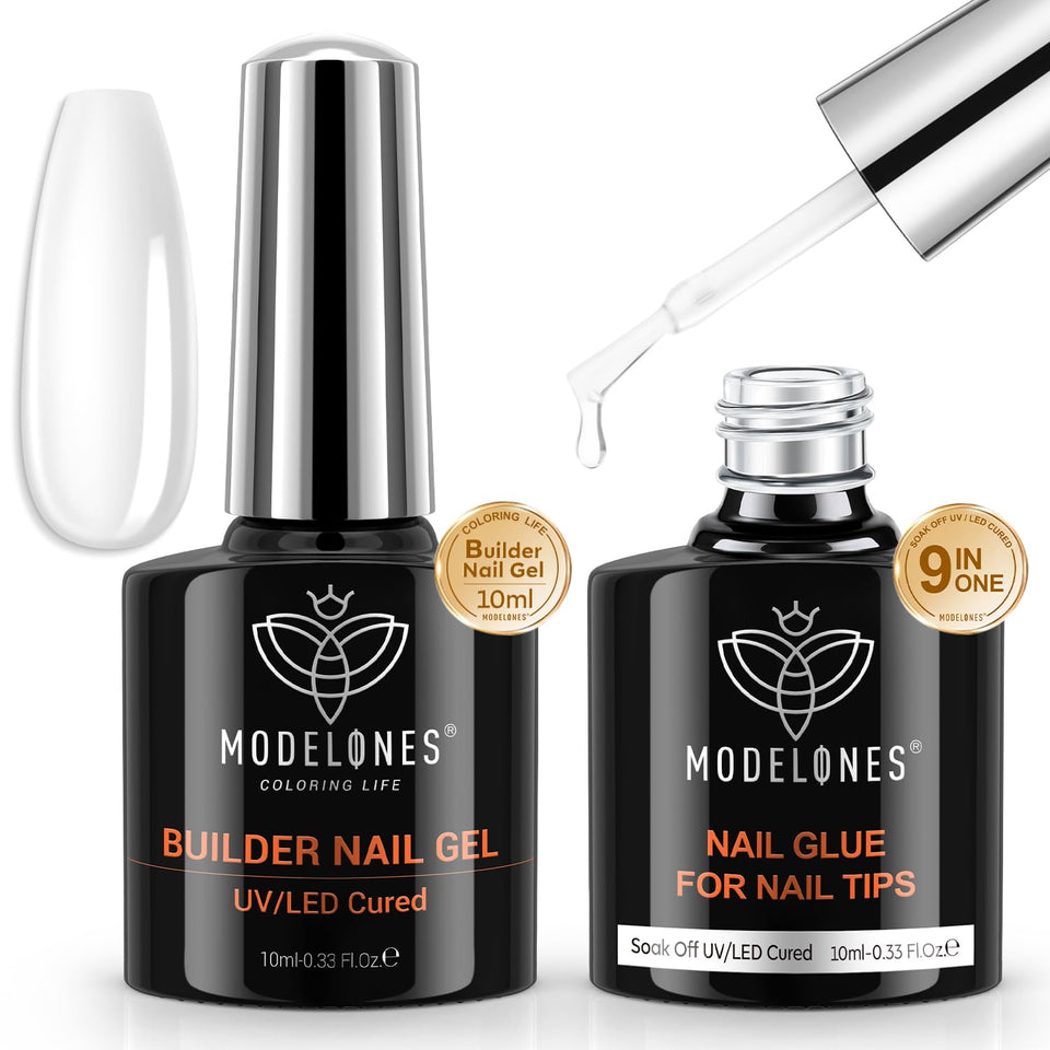 modelones front packaging showing builder gel set and clear benefits