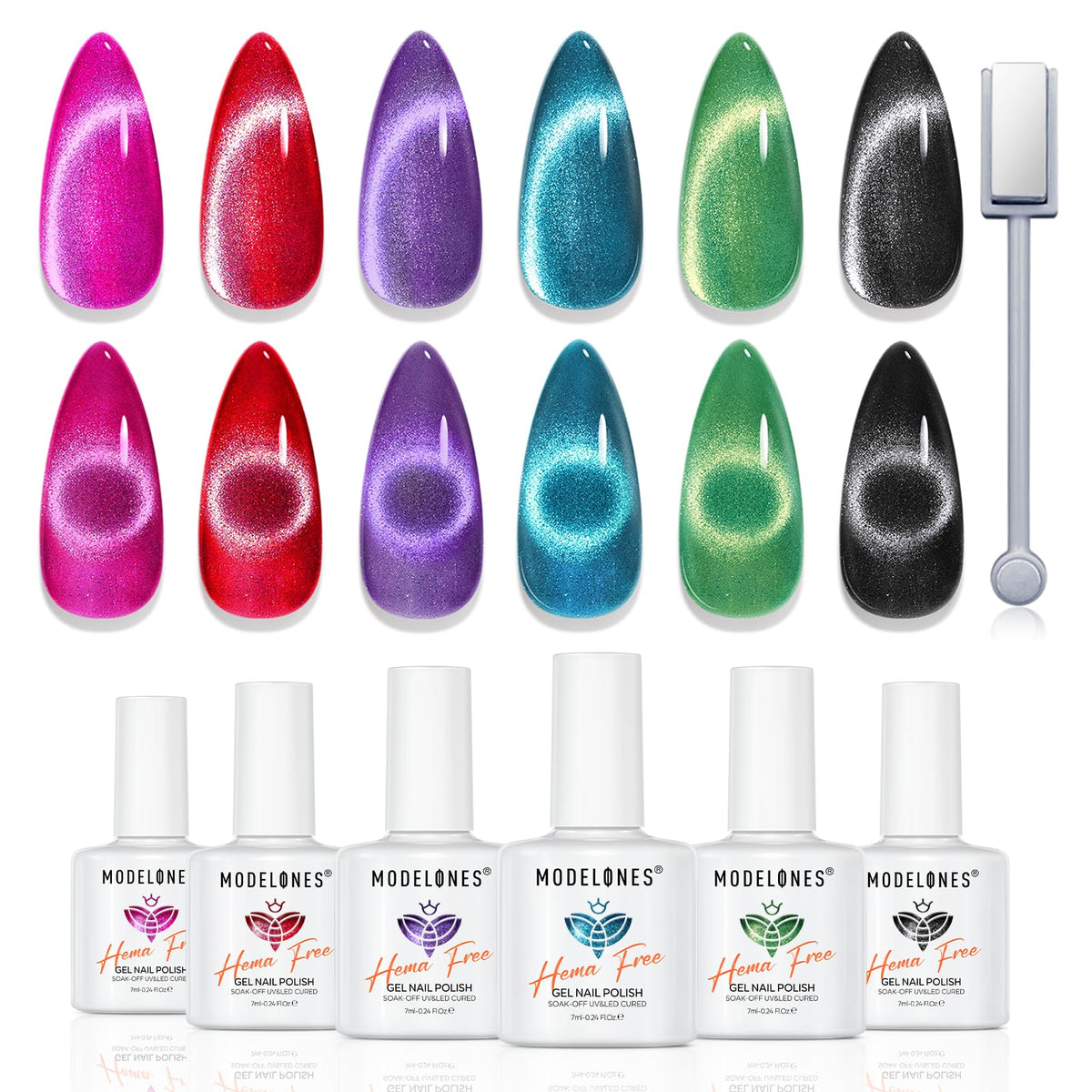 modelones front packaging showing the complete cat eye gel set and included magnet for easy use