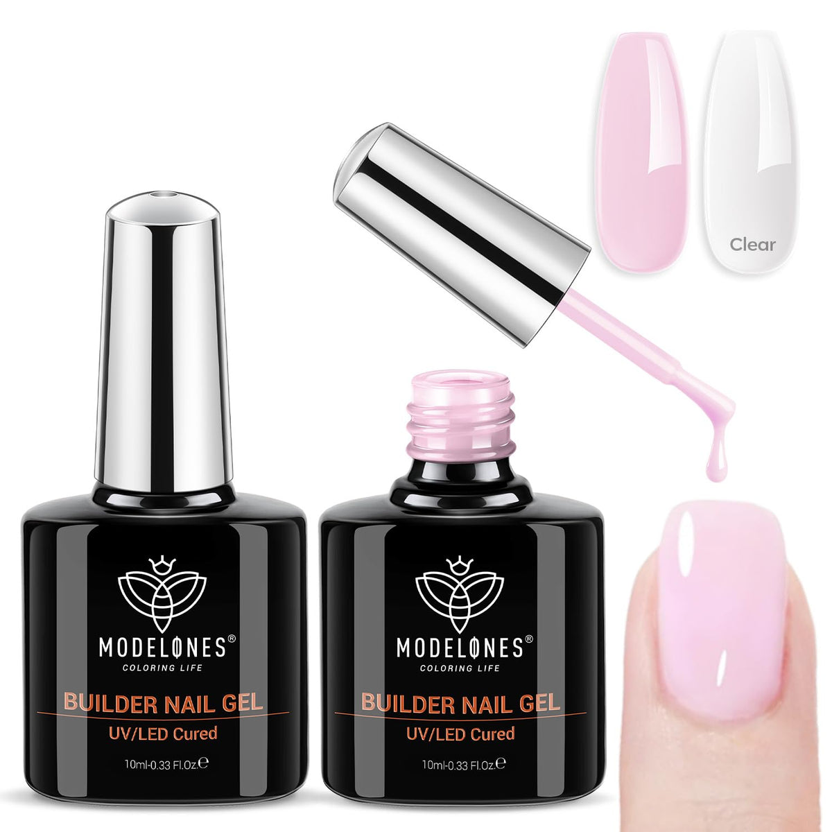 modelones front packaging showing both clear and baby pink bottles for starter convenience