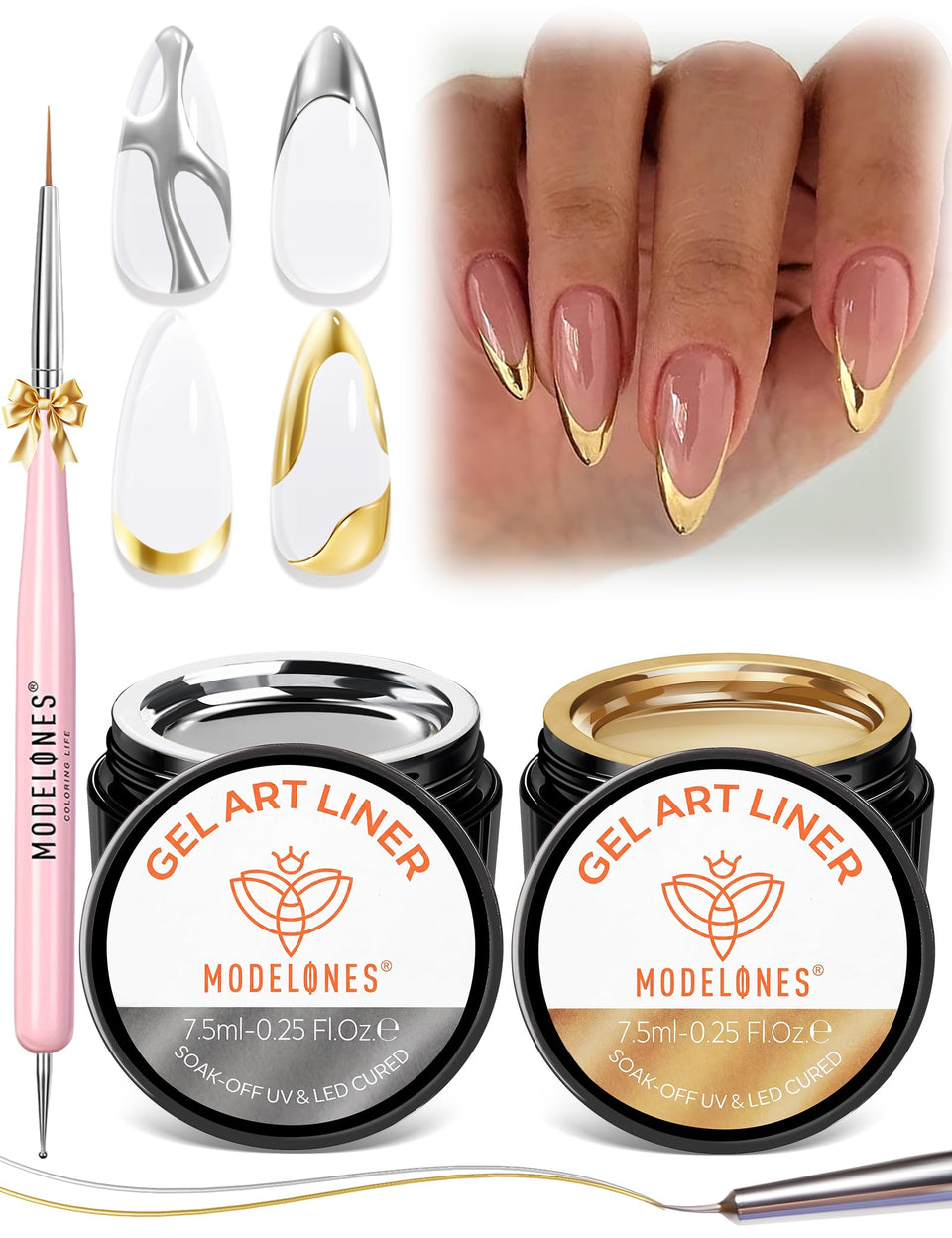 modelones front packaging showing gold and silver kit, clear gift presentation