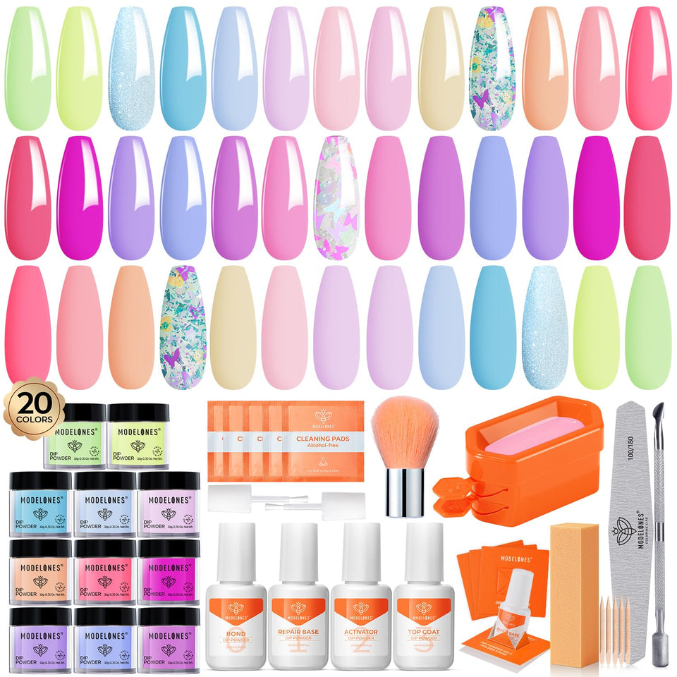 modelones front packaging showing complete dip powder kit and tools for at-home salon results