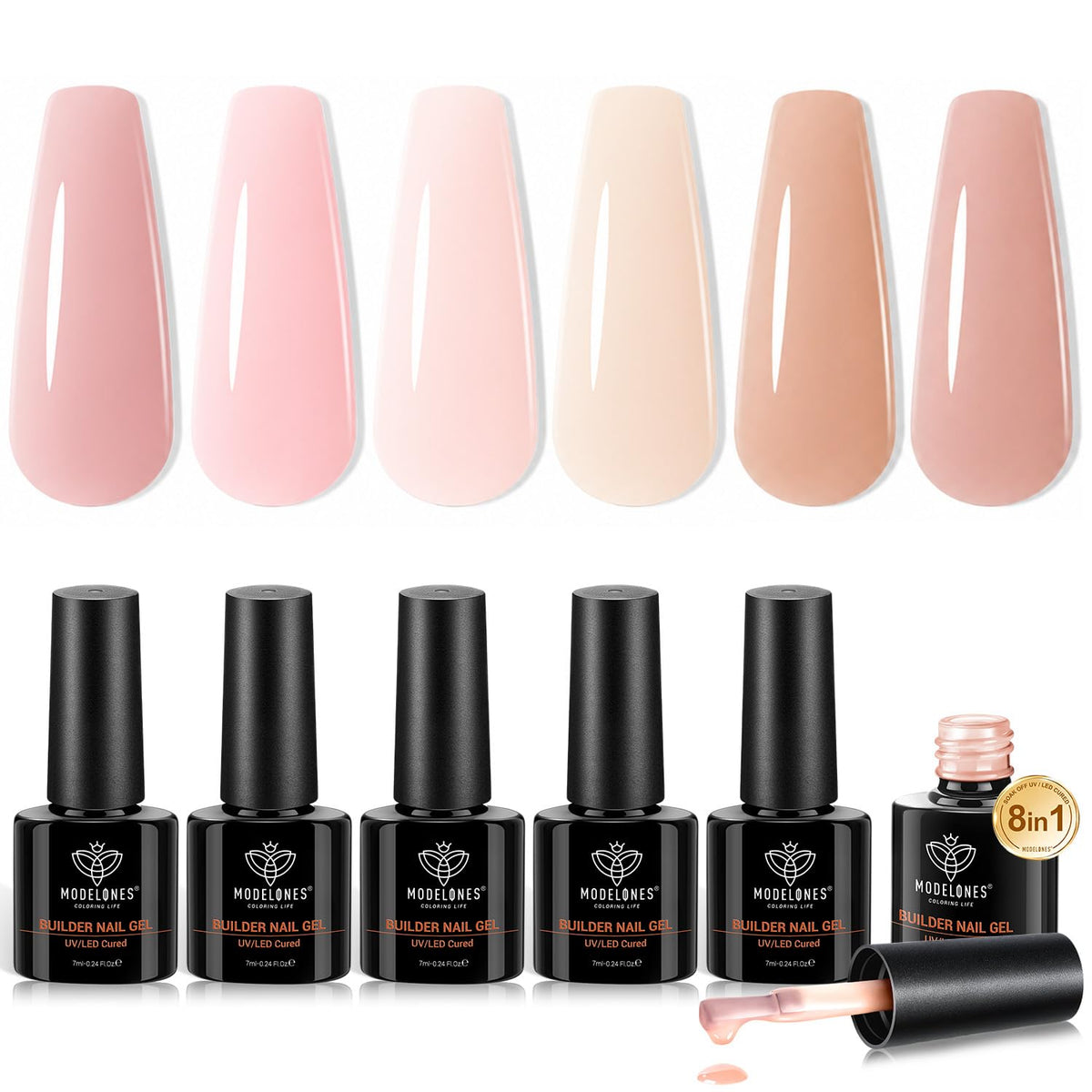 modelones front packaging showing full nude builder gel set and benefits