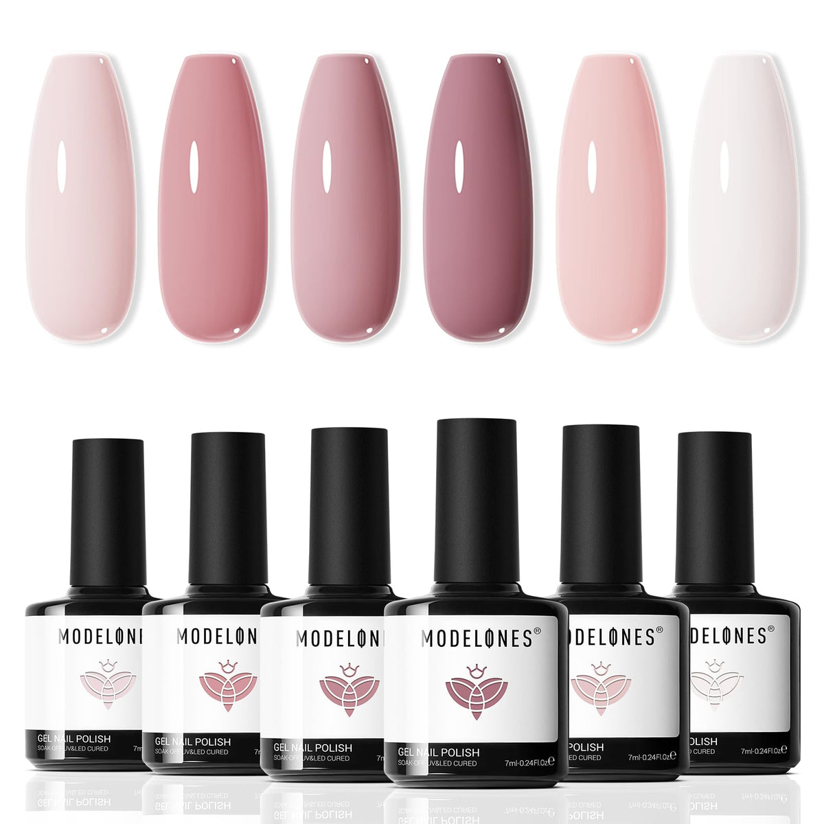 modelones front packaging nude pink set showing all six bottles and box for easy choice