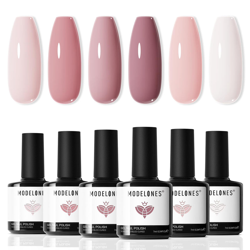 modelones front packaging nude pink set showing all six bottles and box for easy choice