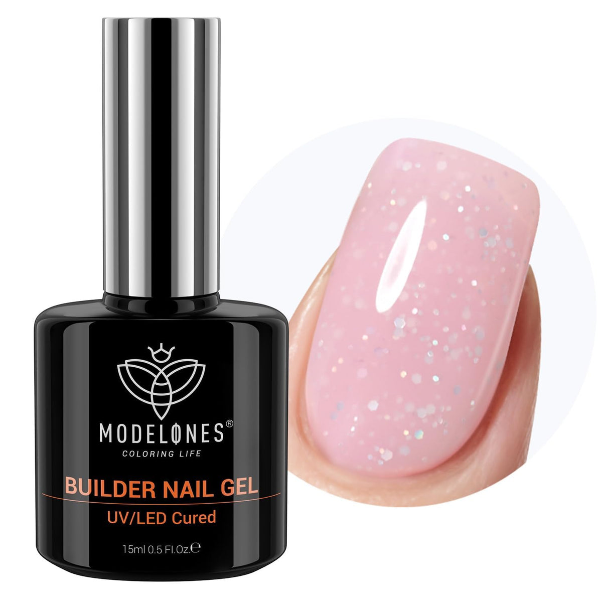 modelones front packaging showing nude pink shimmer and professional use benefit