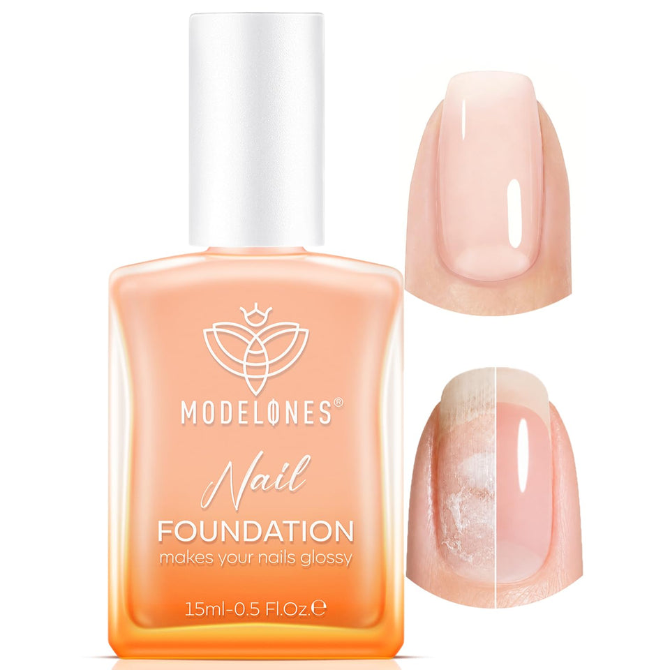 modelones front packaging showing nude pink polish and neat bottle, enhances nail appearance