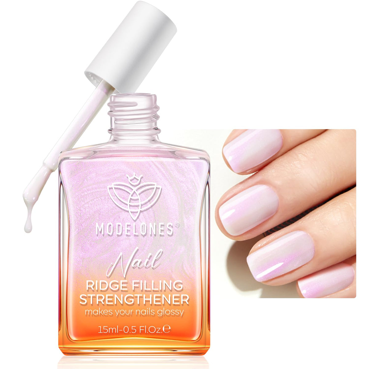 modelones front packaging showing pearl pink bottle and label benefit