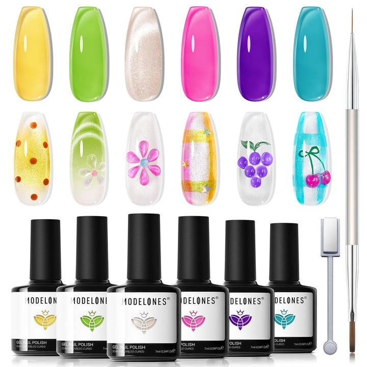 modelones front packaging showing six polish bottles and tools, ideal gift