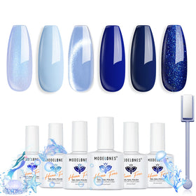 modelones front packaging showing six blue gel bottles and kit clarity