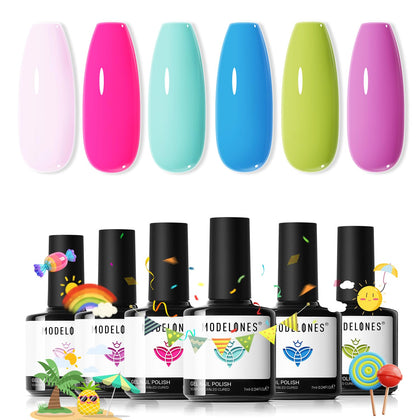 modelones front packaging showing six colorful gel bottles and kit benefits