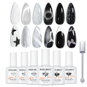 modelones front packaging showing six gel polish bottles and kit benefit easy salon results