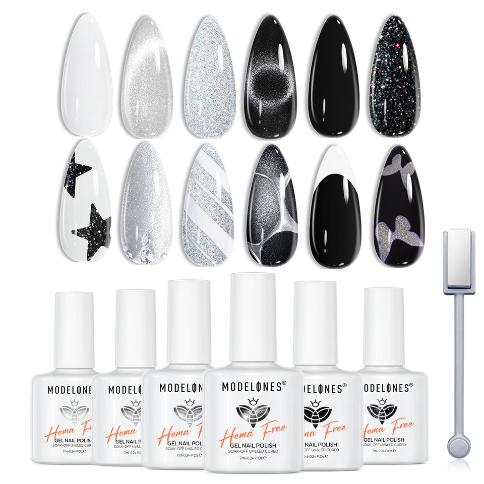 modelones front packaging showing six gel polish bottles and kit benefit easy salon results