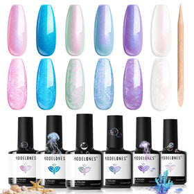 modelones front packaging showing six pearlescent gel bottles and dotting pen benefits precise styling