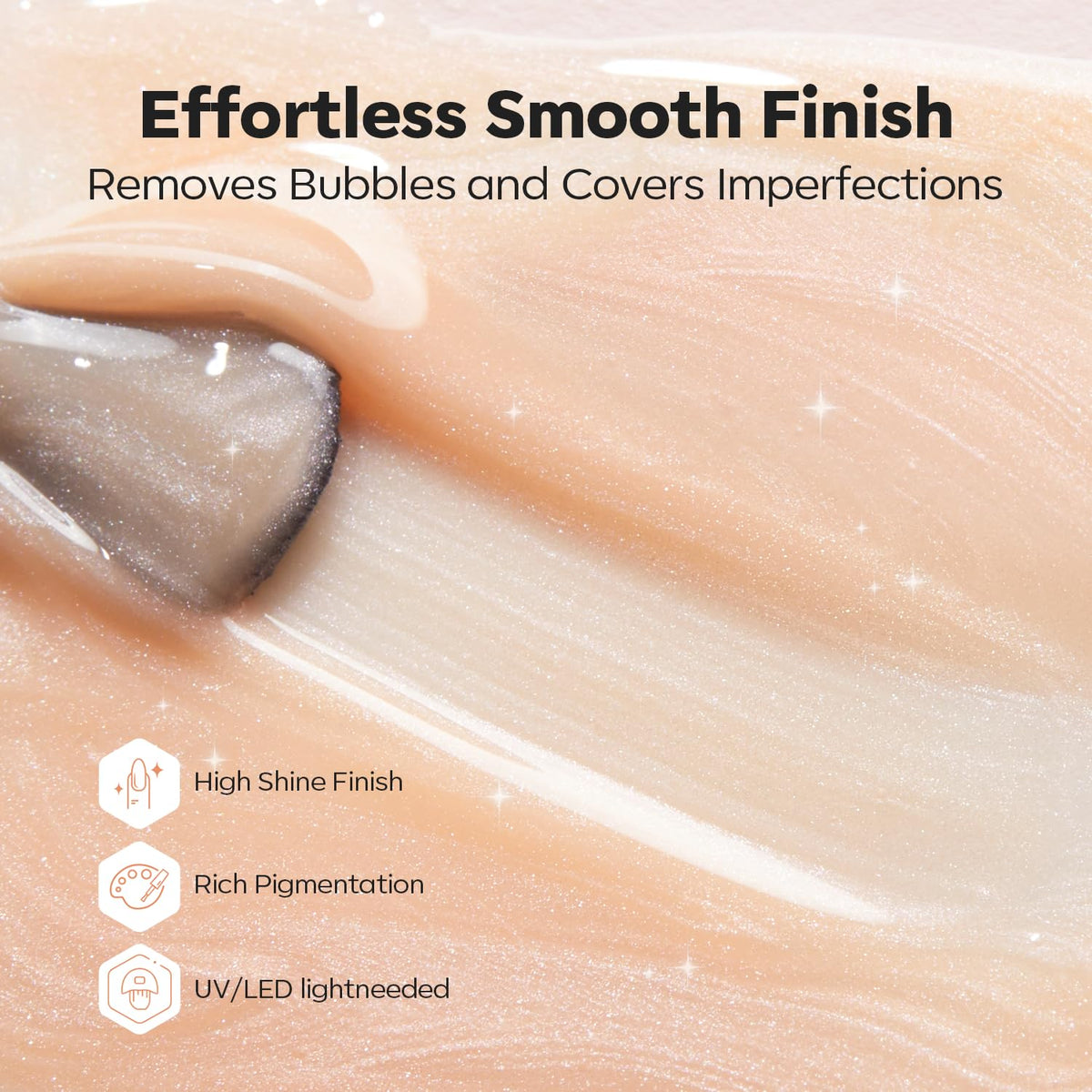 modelones gel bead on nail displaying smooth texture and self-leveling benefit