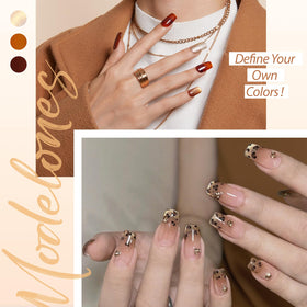 modelones gold cat-eye polish pulled with magnet showing reflective stripe benefit