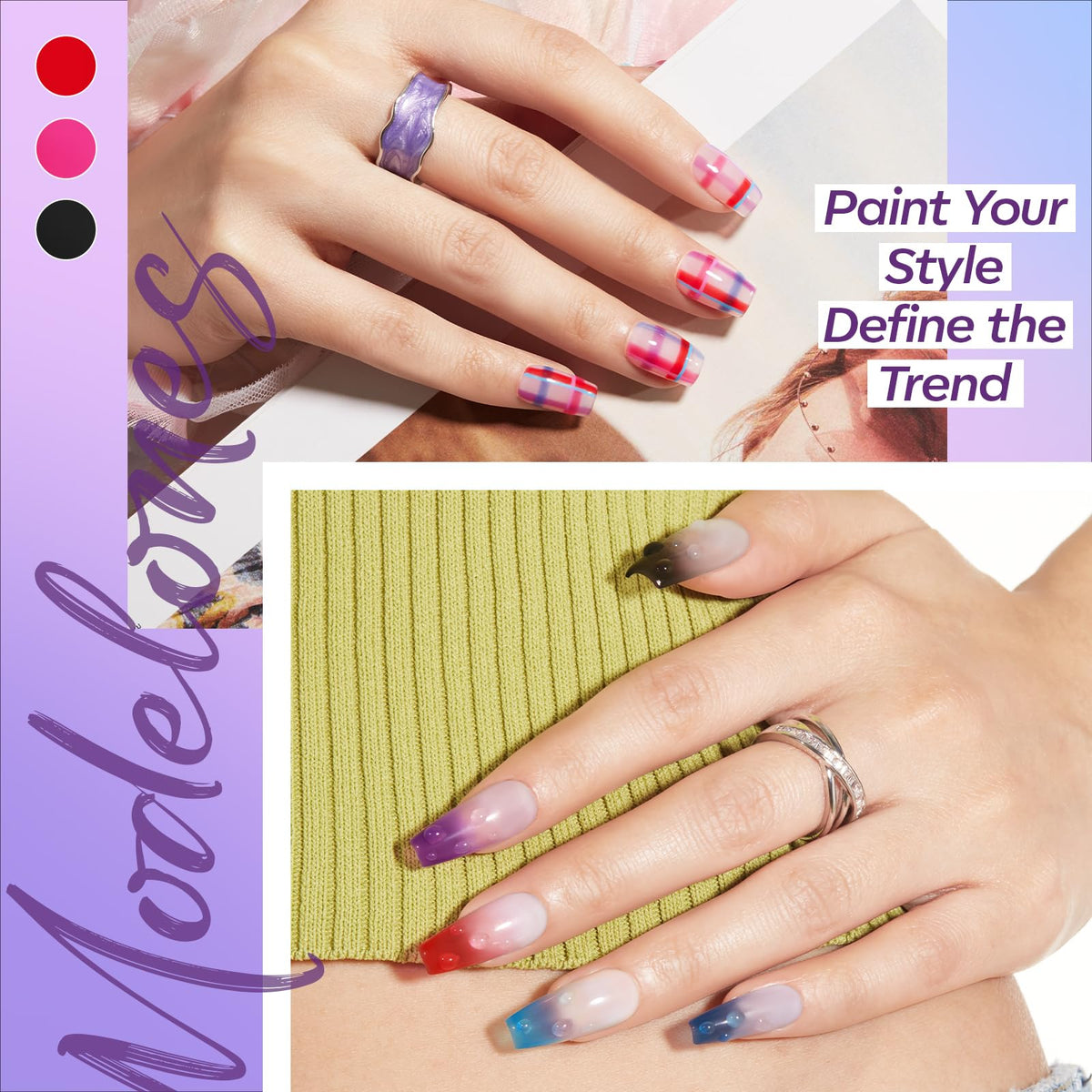 modelones sheer jelly nails on hand showing glossy finish and layered translucency