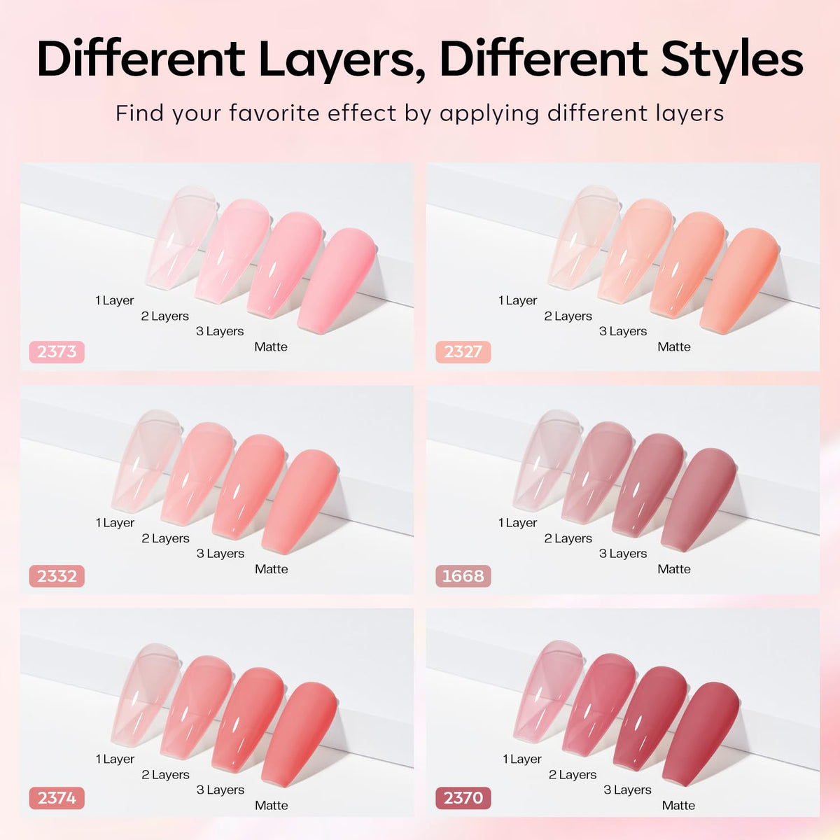 modelones layered jelly ombre on nails showing translucent depth and shine