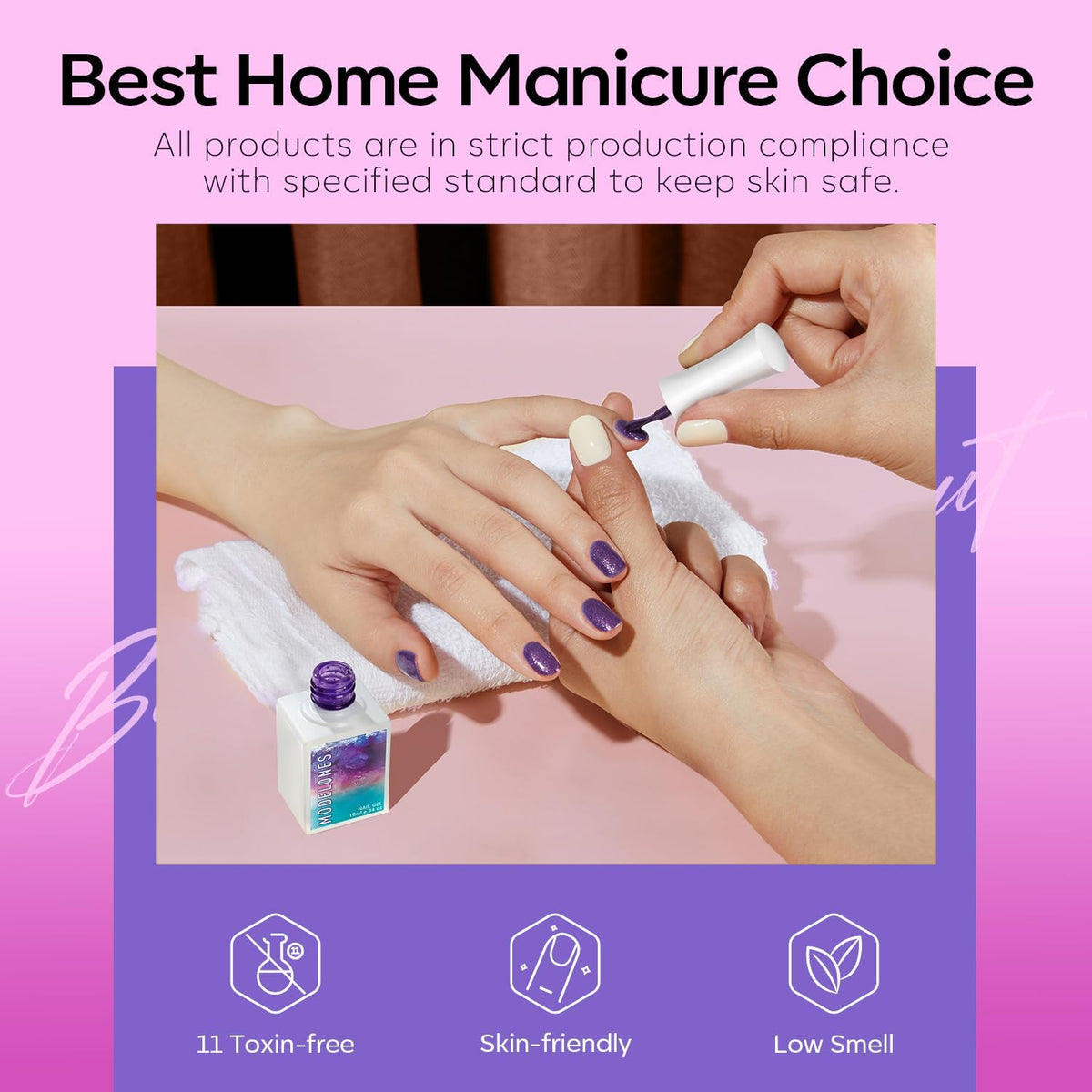 modelones lifestyle hand with gift box conveying fashionable gift-ready nails