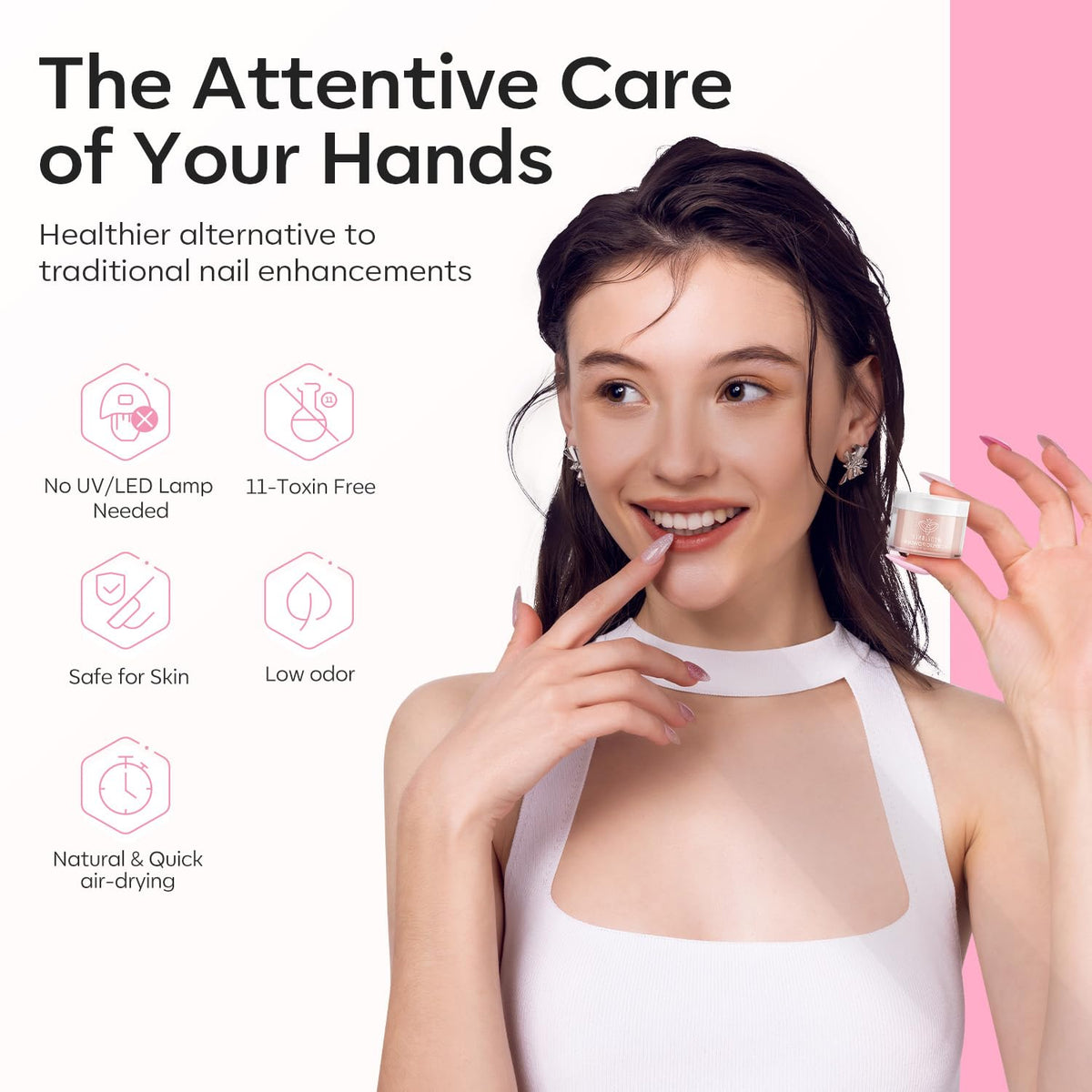 modelones studio scene of manicure tools and finished nails suggesting professional results
