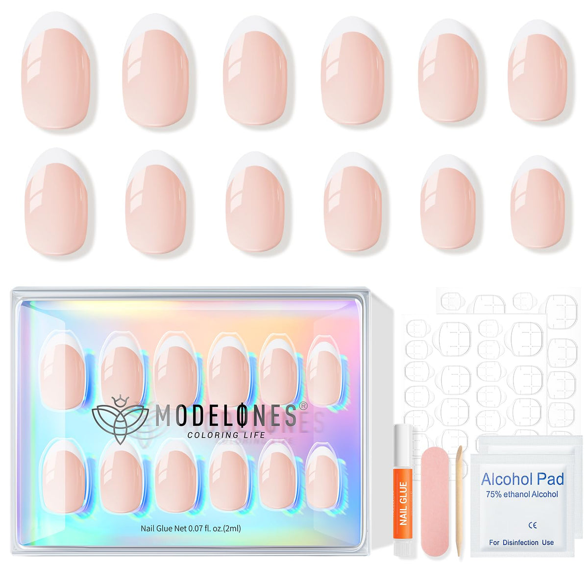 modelones lifestyle shot of woman wearing nude French tips for instant polish