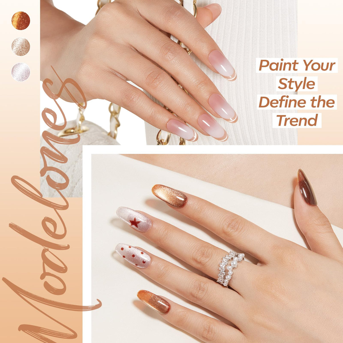 modelones magnetic stick above partially cured nail, illustrating how to create cat-eye shimmer