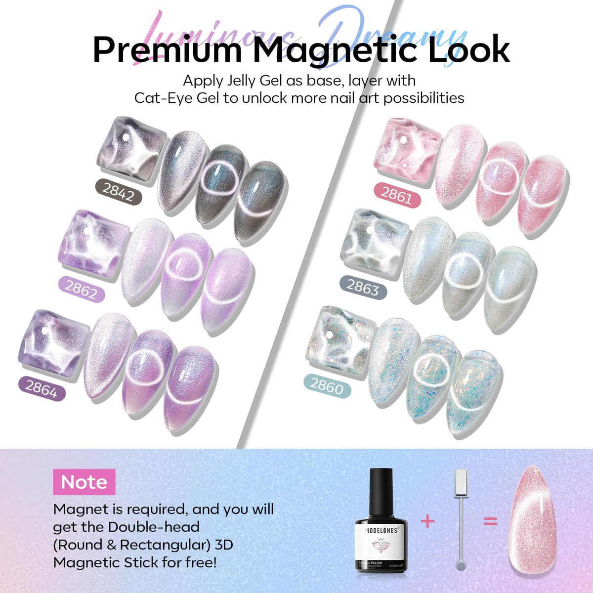 modelones double-head magnet held above nail creating cat-eye shimmer effect