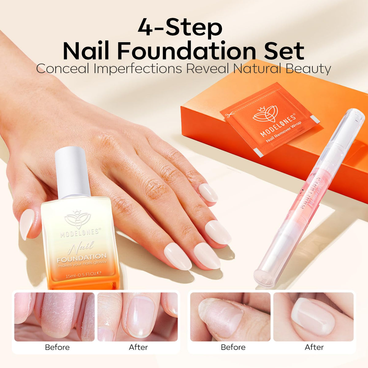 modelones milky white nail hardener bottle close-up highlighting smooth finish