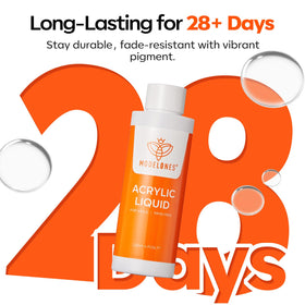modelones monomer next to a 4 oz ruler, showing true 120ml size and travel-friendly benefit