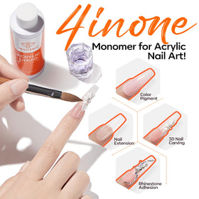 modelones monomer beside acrylic powder jar, illustrating compatibility and pairing benefit