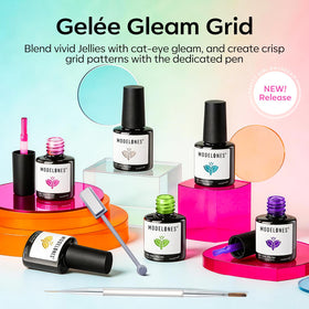 modelones nail art in use on hand, layered jelly and cat-eye depth