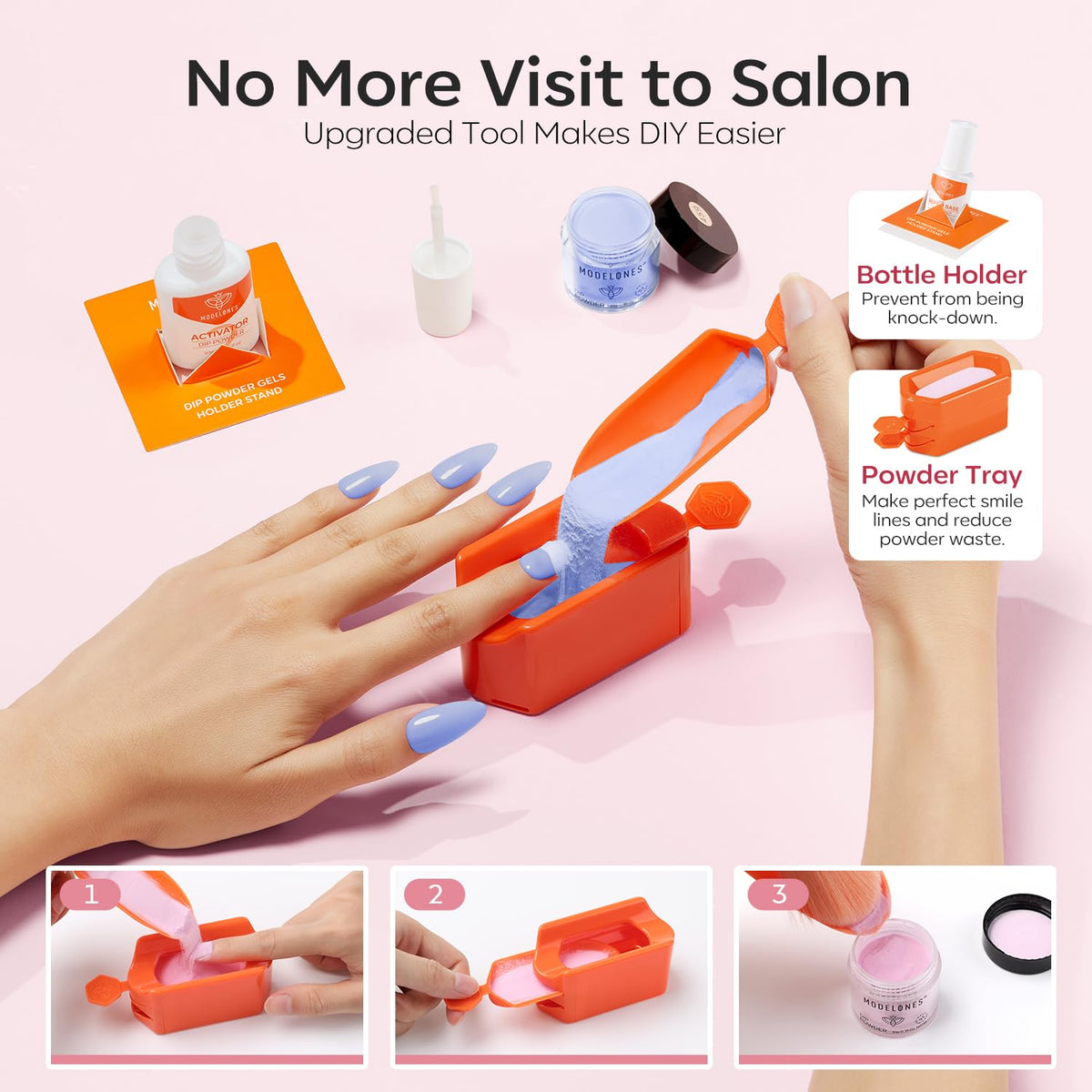 modelones nail length comparison on hand to demonstrate kit’s suitability for various sizes