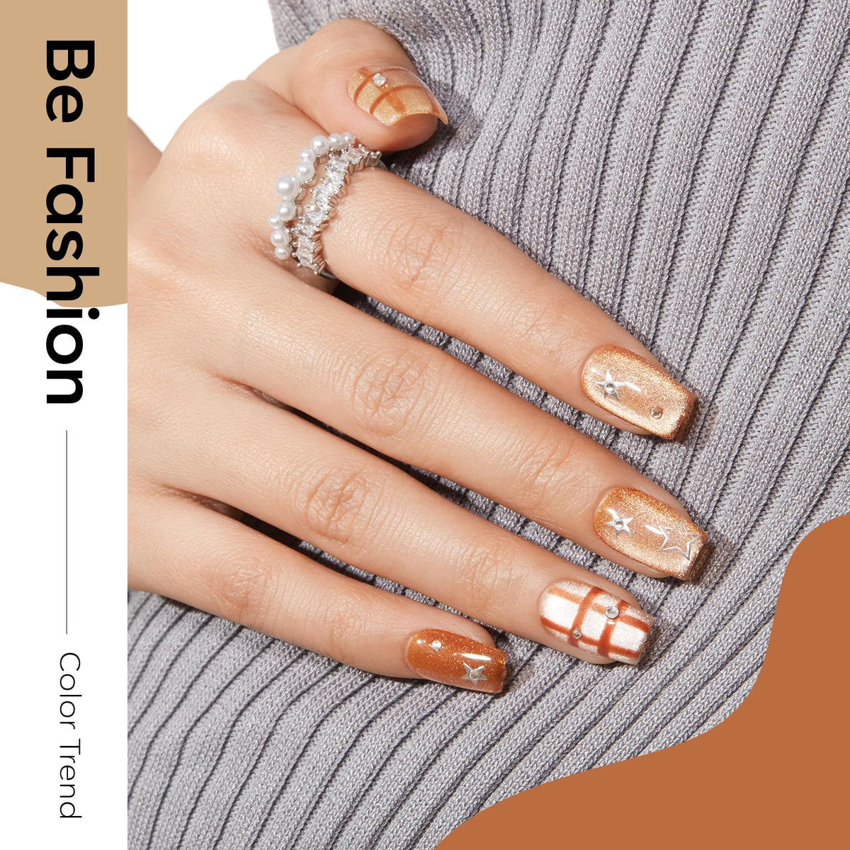 modelones styled manicure on hand in warm light, shows wearable salon-quality finish