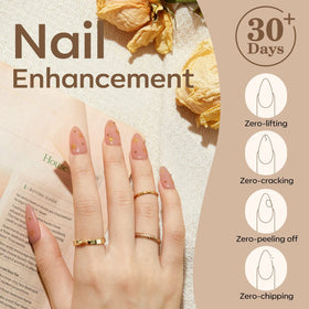 modelones finished nude caramel manicure in lifestyle setting offering an elegant everyday look