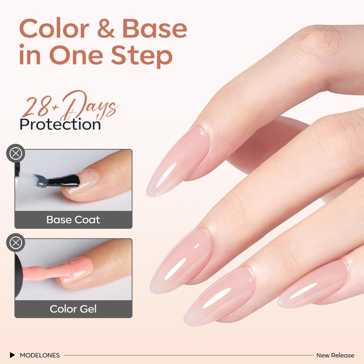 modelones lineup of nude and milky pink shades for natural manicures