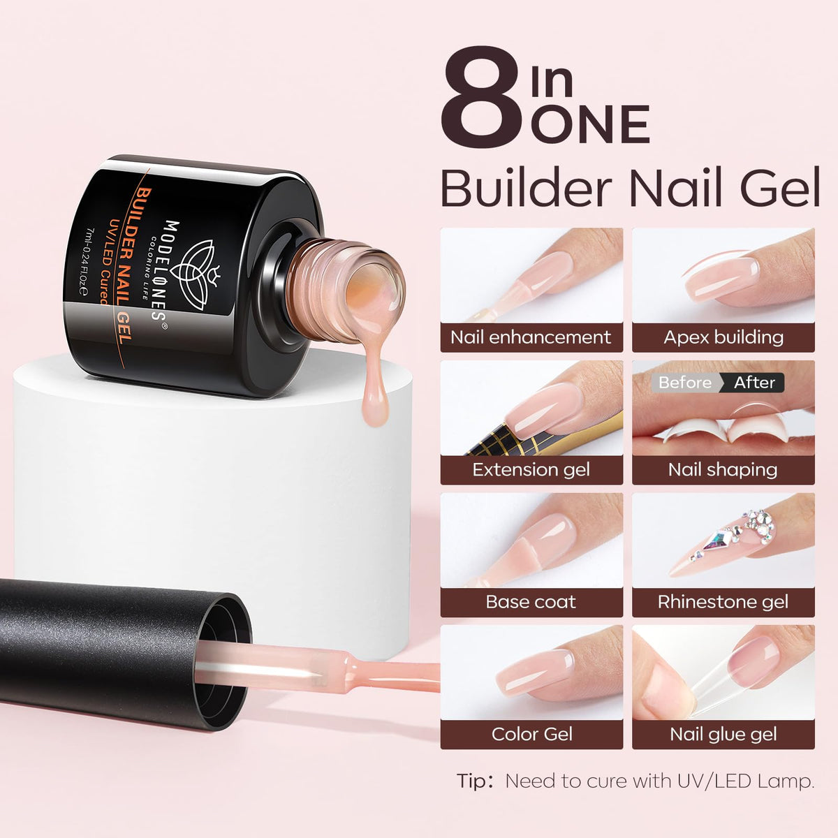 modelones six nude shades on nails showing natural salon finish