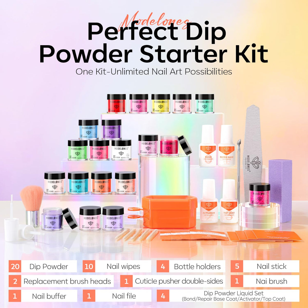 modelones powder color array displaying 20 shades for versatile styles