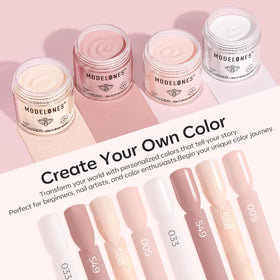 modelones close-up of four dip powders highlighting color options and easy blending