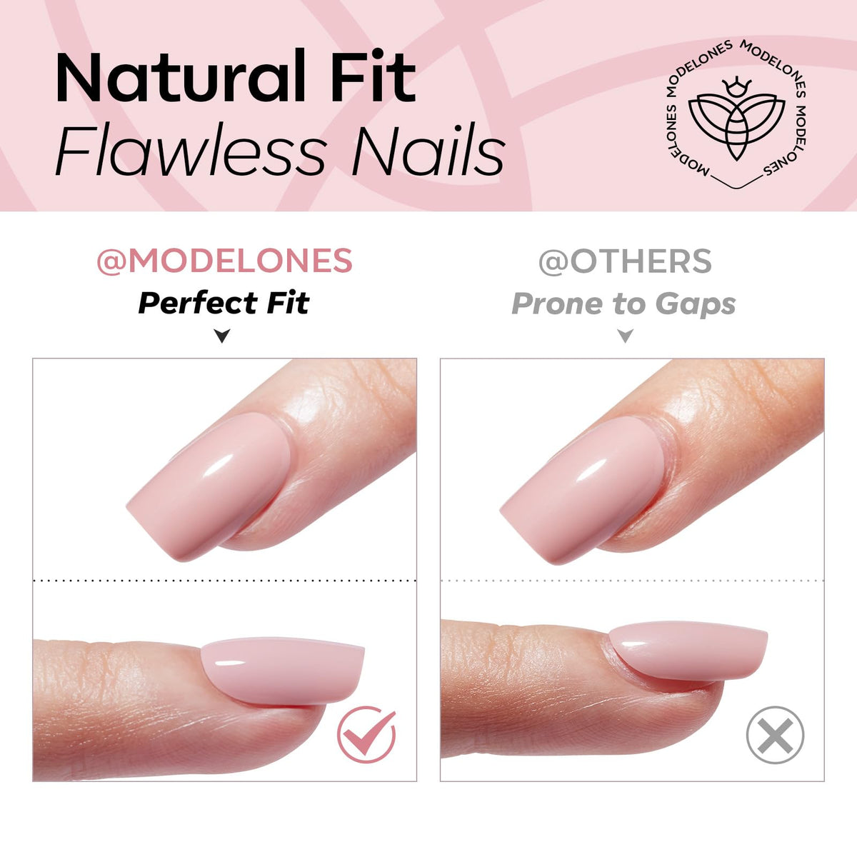 modelones applying a press-on nail demonstrating quick three-step application