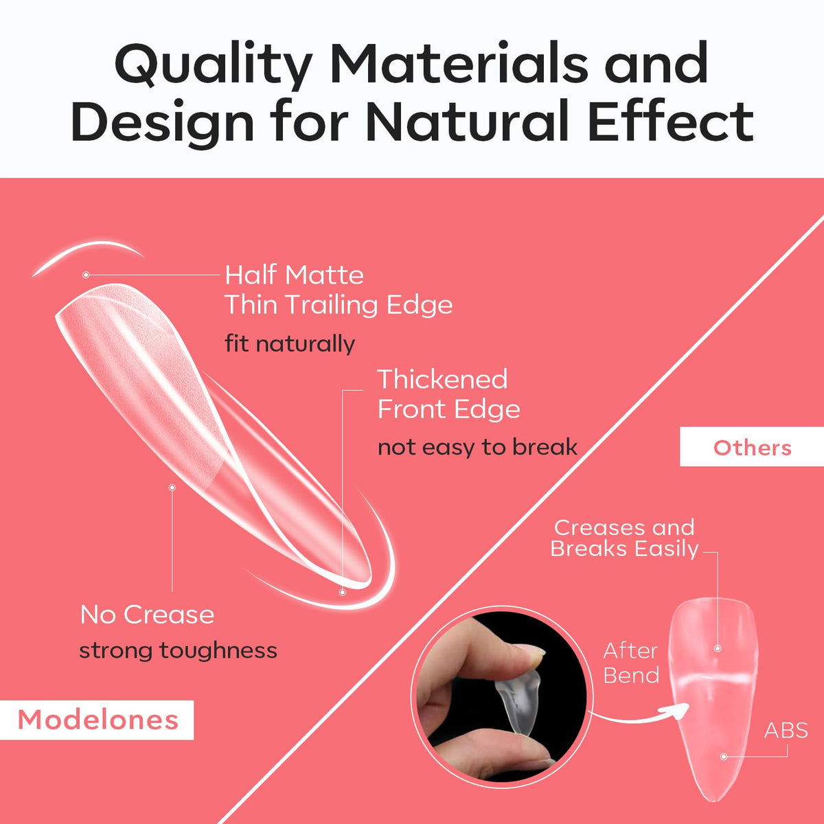 modelones applying press-on almond tip to natural nail for quick salon look
