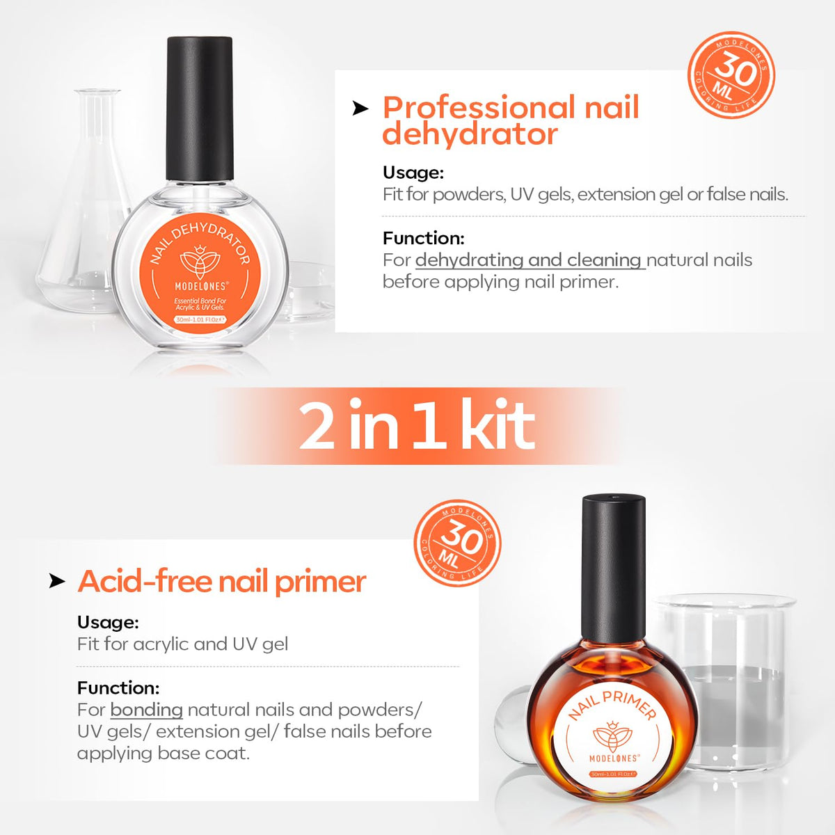 modelones primer close-up showing nozzle and safe acid-free formulation benefit