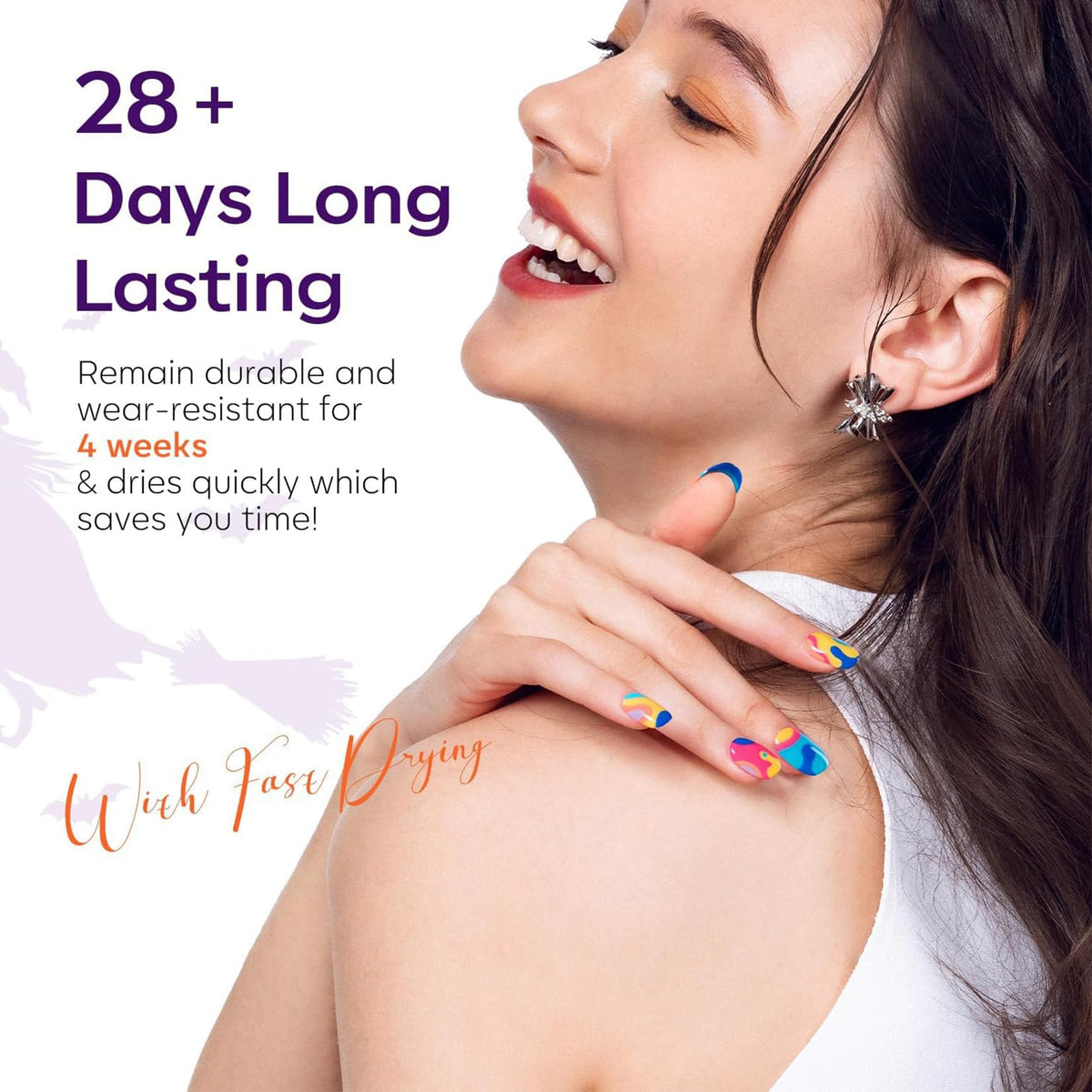 modelones purple and orange duo manicure showing complementary neon contrast