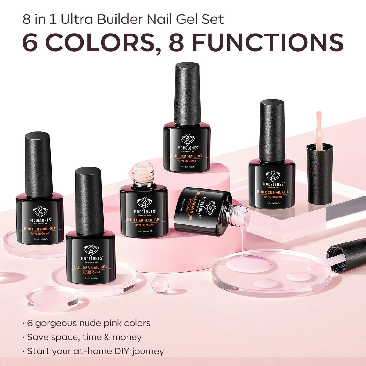 modelones hand holding 7ml bottles for size comparison and travel convenience