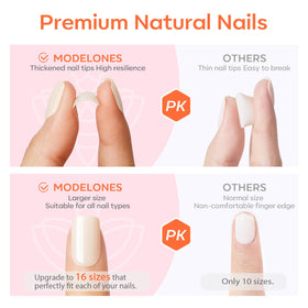 modelones side profile of nails with glue and adhesive tabs showing secure hold and reusable option