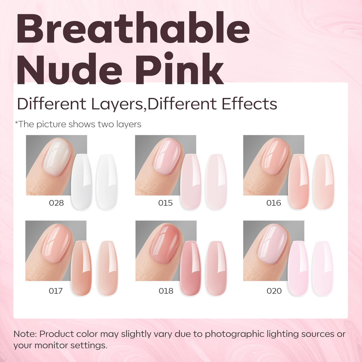modelones six nude pink bottles lined up to compare subtle shade options
